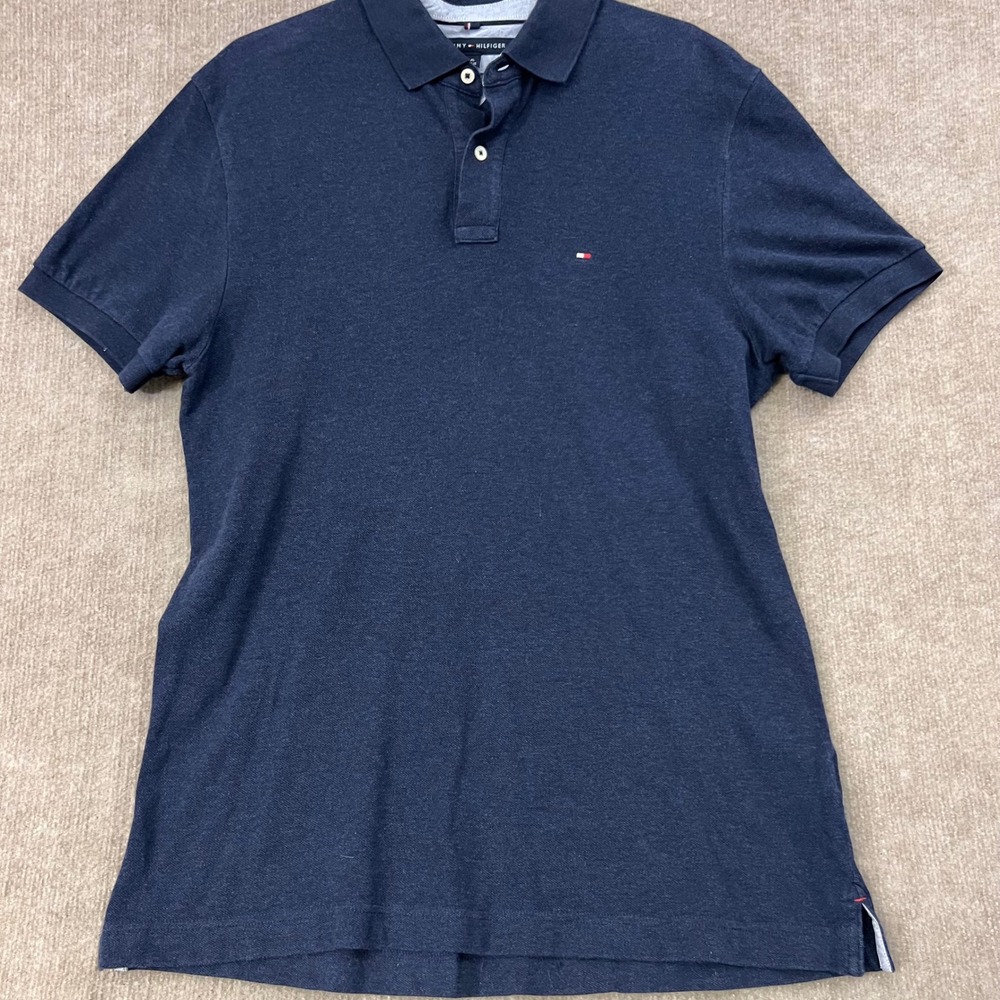 Tommy Hilfiger Mens Polo Shirt Custom Fit L/G Large Navy Blue‎ Casual